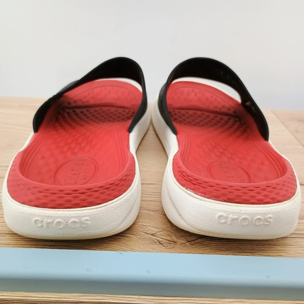 Crocs LiteRide Slide Mens 9 Black Red Pepper Athletic Comfort Sandals
